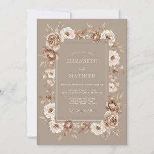 Taupe Cream Rose Wedding Invitation