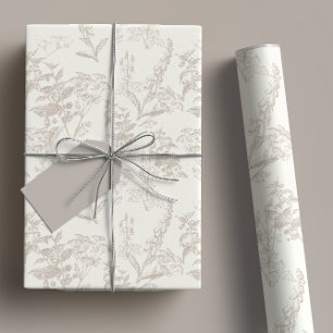 Taupe & Cream Tonal Poison Flower Line Art  Wrapping Paper Sheet