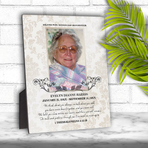 Taupe Damask Photo Memorial Plaque