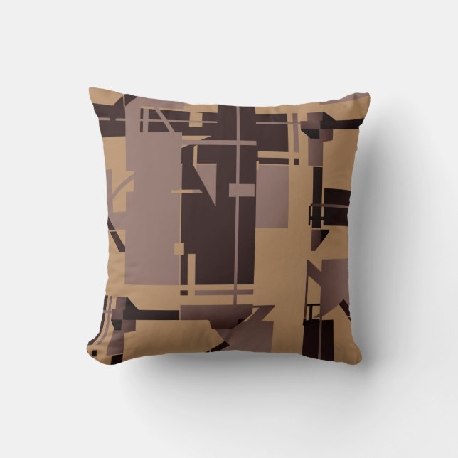 Taupe Dark Brown Tan MCM Look Abstract Art Design Cushion (Front)