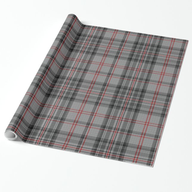 Taupe Dark Grey Red Black Tartan Plaid Wrapping Paper (Unrolled)