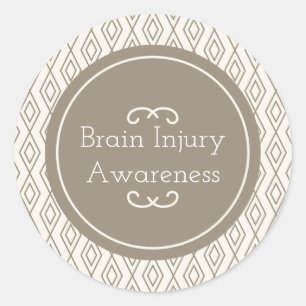 Taupe Diamond Pattern Brain Injury Awareness Classic Round Sticker