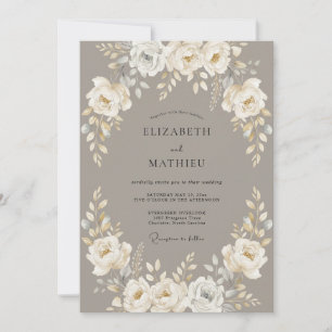 Taupe Distinguished Traditional Wedding Invitation