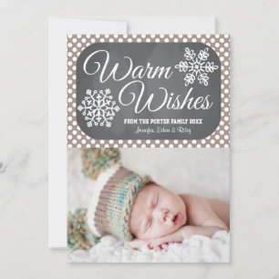 Taupe Dot Chalkboard Snowflake Holiday Photo Card