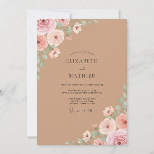Taupe Dusty Pink Foliage Eucalyptus Wedding Invitation