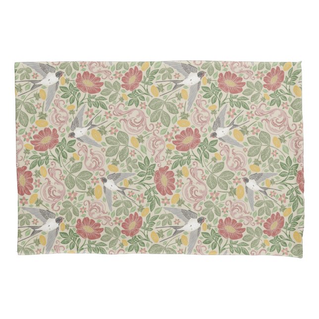 Taupe Dusty Rose Country Garden Print Pillowcase (Front)