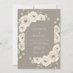 Taupe Elegant Botanical Wedding Invitation