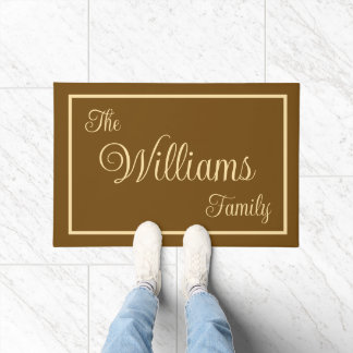 Taupe Elegant Script Family Name Welcome Gift Doormat