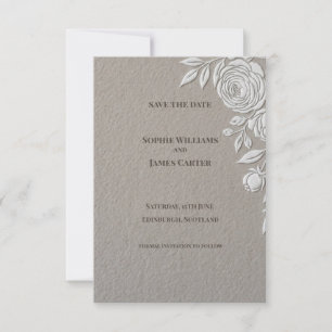 Taupe Embossed Rose Save the Date Card