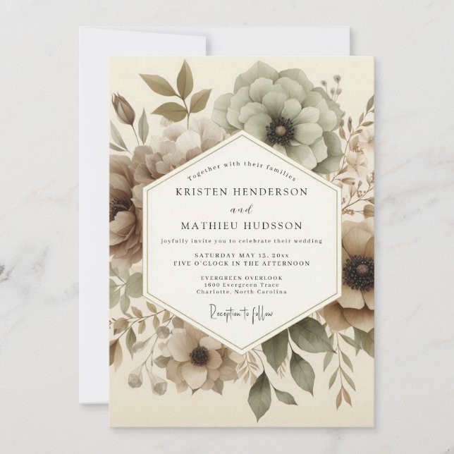 Taupe Ethereal Bloom Wedding Invitation (Front)