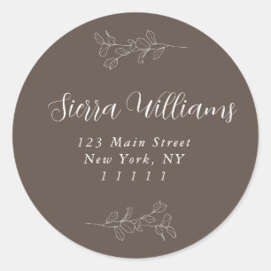 Taupe Eucalyptus Round Return Address Label