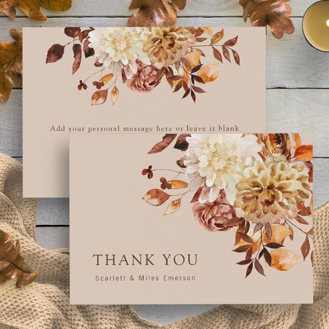Taupe Fall Leaves Floral Thank You Card (Taupe Fall Leaves Watercolor Floral Thank You Card by Painted Paperie
)