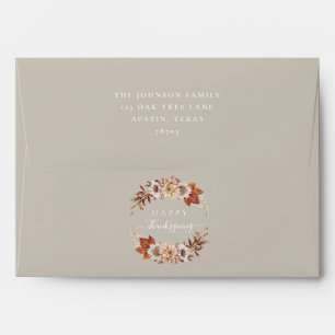 Taupe Fall Leaves Thanksgiving Return Address Envelope