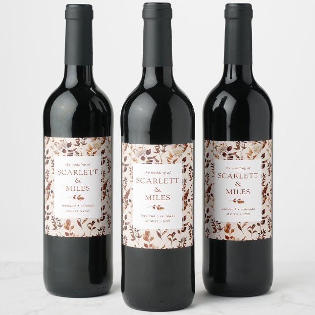 Taupe Fall Terracotta Foliage Wedding Favour Wine Label (Taupe Fall Terracotta Foliage Wedding Favor Wine Label by Painted Paperie
)