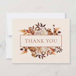 Taupe Fall Terracotta Leaves Floral Thank You Card