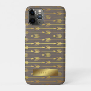 Taupe Faux Gold Foil Arrows Pattern iPhone 11 Pro Case