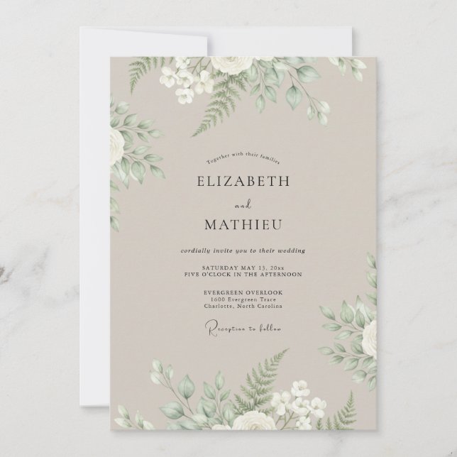 Taupe Fern Leafy Wedding Invitation (Front)