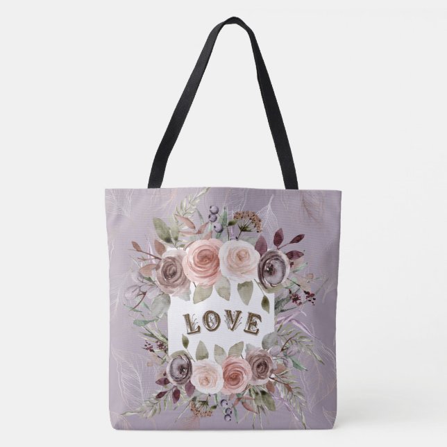  Taupe Floral Bouquet of Love Fashion Tote Bag (Front)