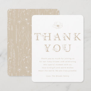 Taupe Floral Thank You Card   Baby Shower