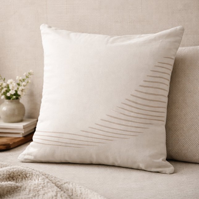 Taupe Flowing Lines Throw Pillow (Asymmetrical taupe lines introduce gentle movement to balanced, neutral interiors.)