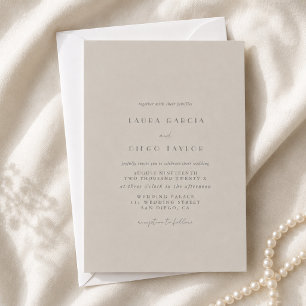Taupe Formal Modern Script Wedding Invitation