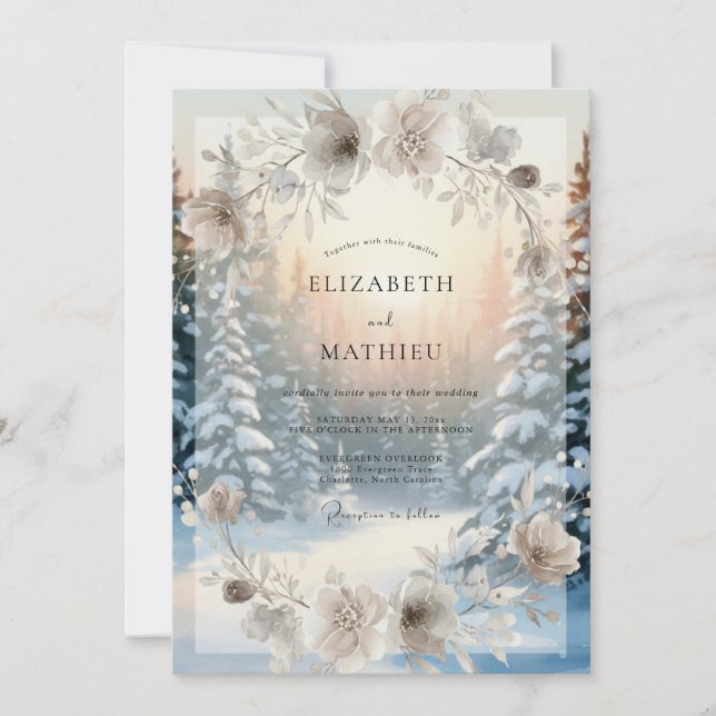 Taupe Frosty Pine Eucalyptus Wedding Invitation (Front)