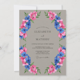 Taupe Fuchsia Azure Painted Wedding Invitation