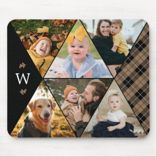 Taupe Geometric Photo Collage Monogram Mouse Mat