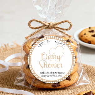 Taupe Gingham Baby Shower Favor Sticker
