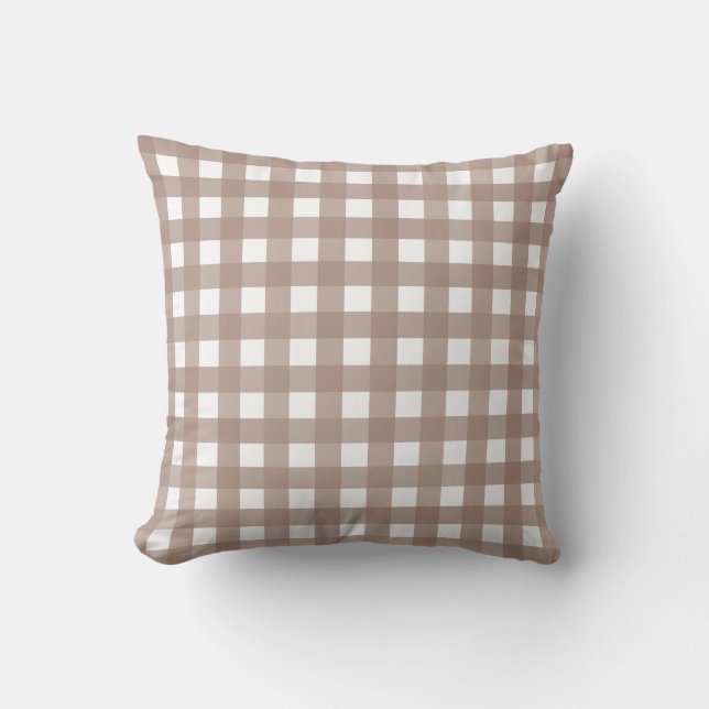 Taupe Gingham Check Throw Pillow (Front)