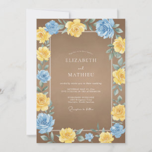 Taupe Gold Azure Petal Wedding Invitation