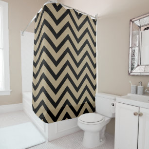 Taupe gold black chevron Pattern  Shower Curtain