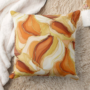 Taupe Gold Fluid Marble Stone Abstract Cushion