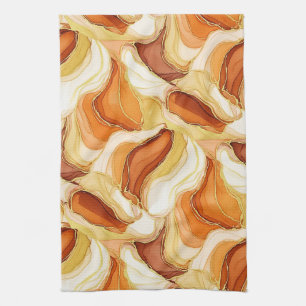 Taupe Gold Fluid Marble Stone Abstract Tea Towel