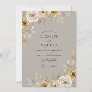 Taupe Gold Foliage Eucalyptus Wedding Invitation