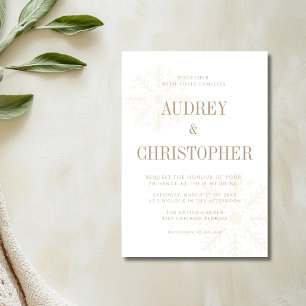 Taupe & Gold Guiet Snowflake Christmas Wedding Invitation