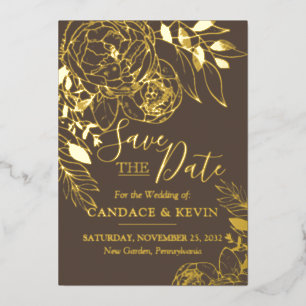 Taupe & Gold Modern Floral Peony Save the Date