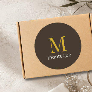 Taupe Gold Monogram Personalised Name Luxury Gift Classic Round Sticker