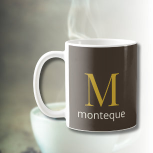 Taupe Gold Monogram Personalised Name Luxury Gift  Coffee Mug