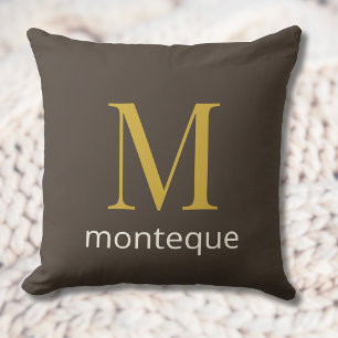 Taupe Gold Monogram Personalised Name Luxury Gift  Cushion