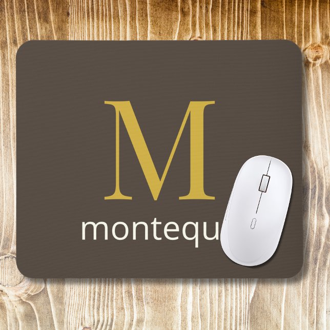 Taupe Gold Monogram Personalised Name Luxury Gift  Mouse Mat (Creator Uploaded)