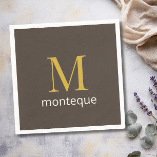 Taupe Gold Monogram Personalised Name Luxury Gift Napkin