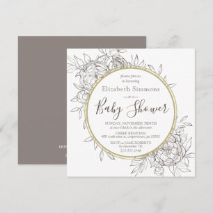 Taupe & Gold Peony Modern Floral Toile Baby Shower Invitation