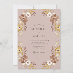 Taupe Gold Petal Wedding Invitation
