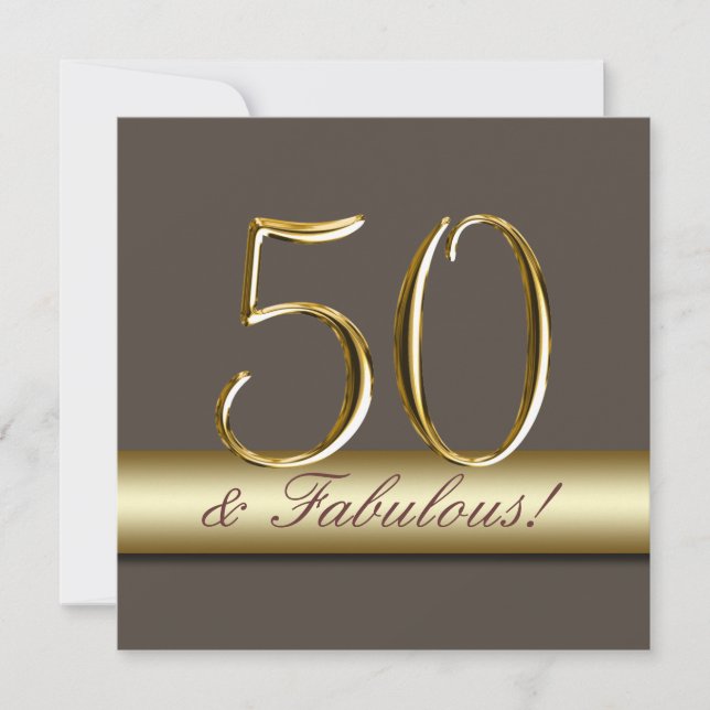 Taupe Gold Simple 50th Birthday Party Invitation (Front)