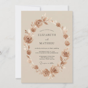 Taupe Gold Wreath Wedding Invitation