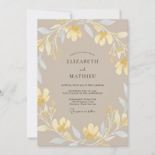 Taupe Golden Petal Wedding Invitation