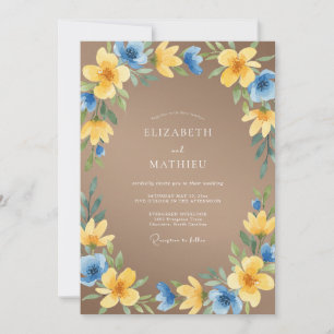 Taupe Golden Wildflower Wedding Invitation
