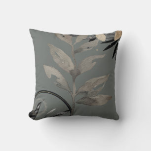 Taupe Gray Artistic Watercolor Leaves Cushion