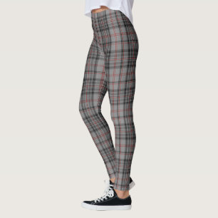Taupe Gray Black Red Large Tartan Plaid Leggings